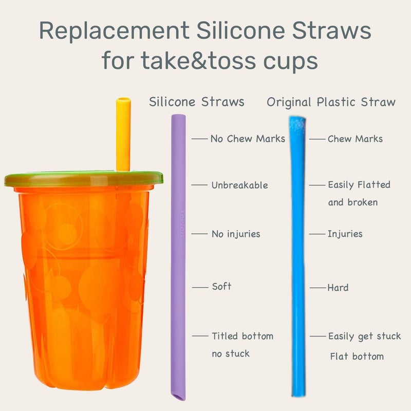 Tegion Thin Short Reusable Toddlers& Kids Silicone Straws for The First Years Take & Toss Spill Proof Straw Cup,10-14 oz Small Tumbler (Girls Color) - Image 2